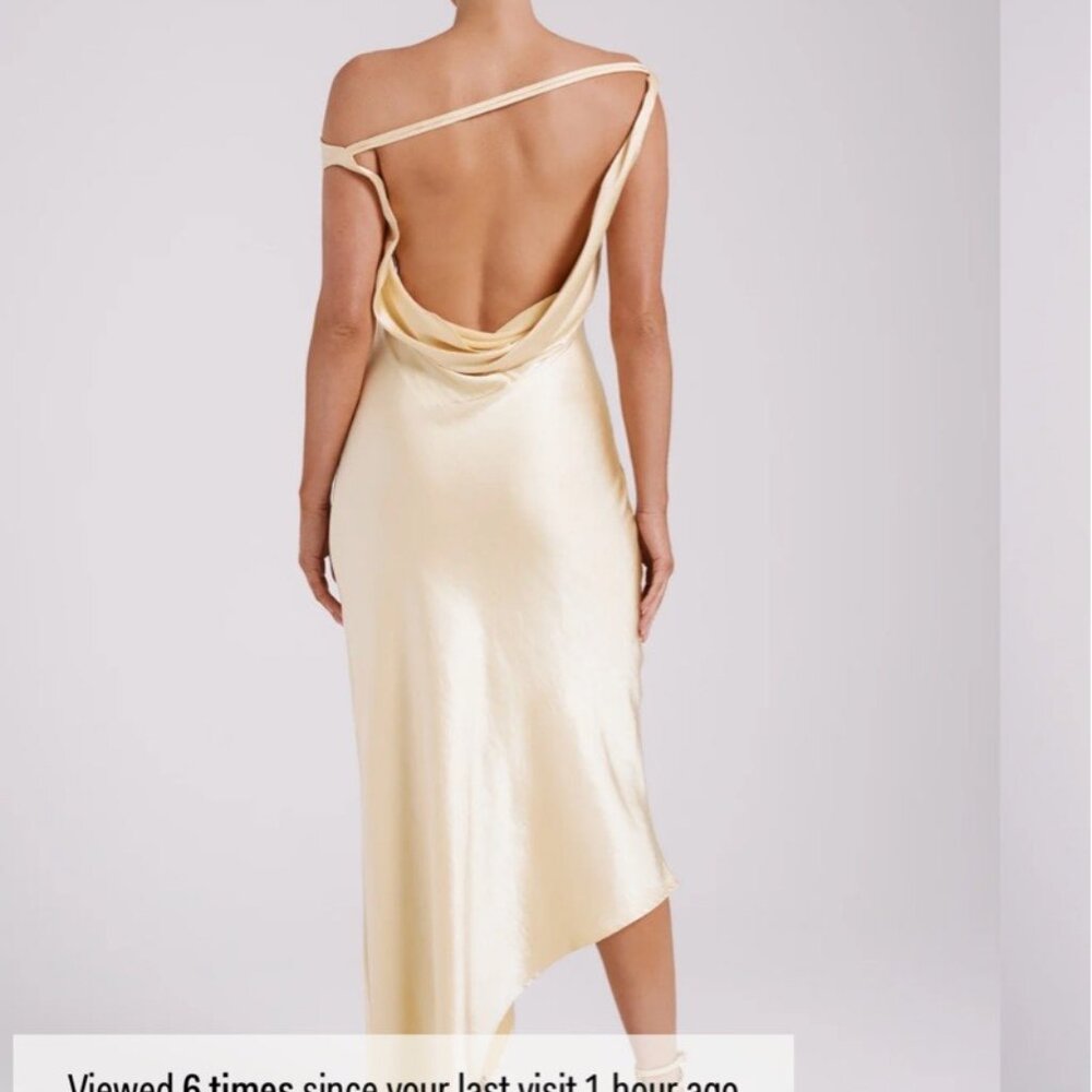 Meshki Satin Asymmetrical Slip Dress in Pale Gold - Picture 3 of 3